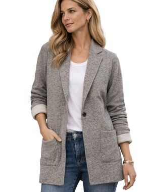 James Perse Gray Knit Blazer Cardigan Size 3 Casual Luxe Minimalist Made USA